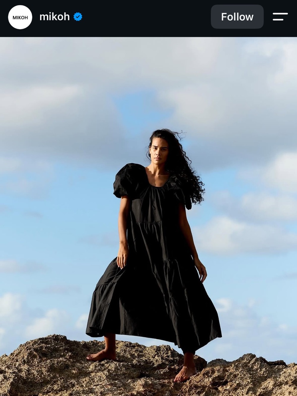 Mikoh Black Puff-Sleeve Brava Maxi Dress
